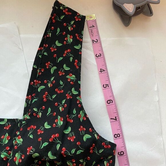 Vintage Cherry Print Dress Square Neck Midi Length Pin-Up Custom Made Women’s L - Picture 11 of 16